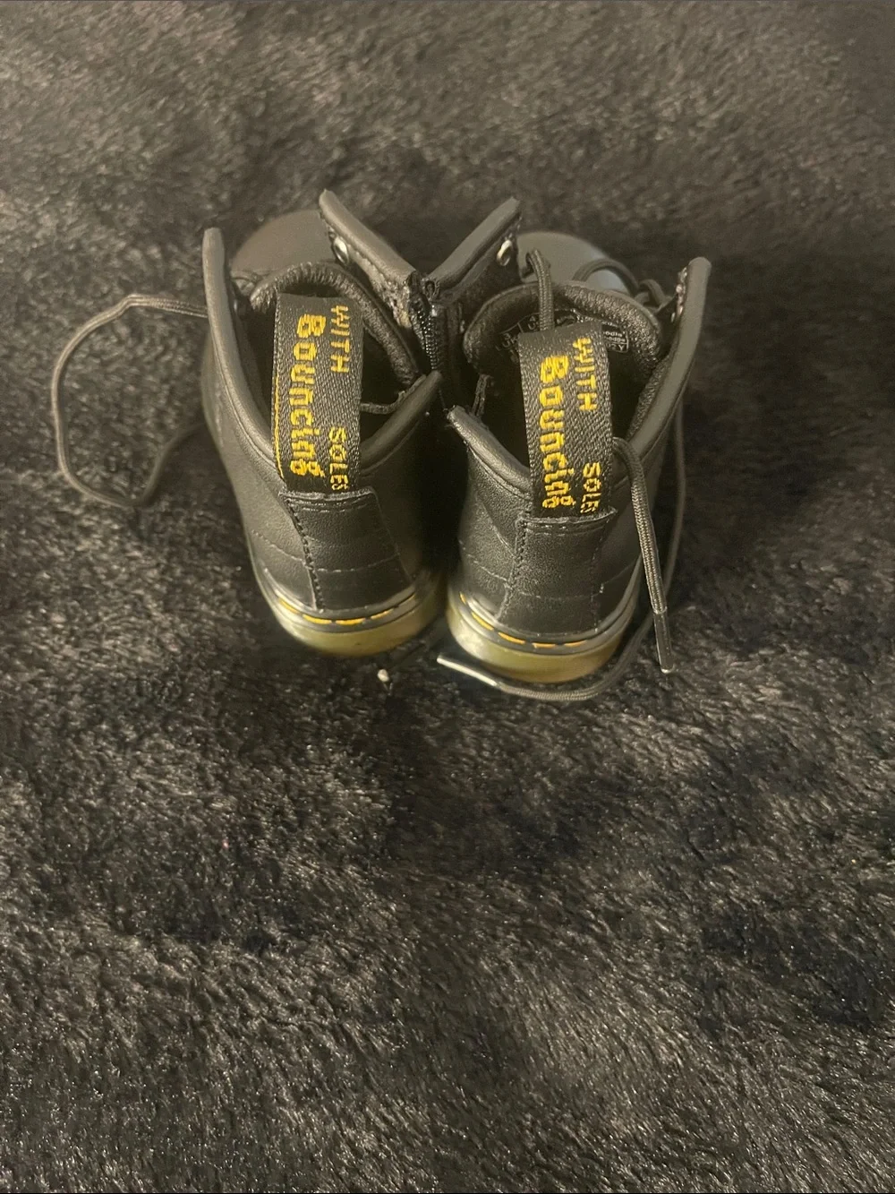 NWOT TODDLER Dr. Martens 1460 Black Lace-Up Boots with Yellow Trim NEVER WORN